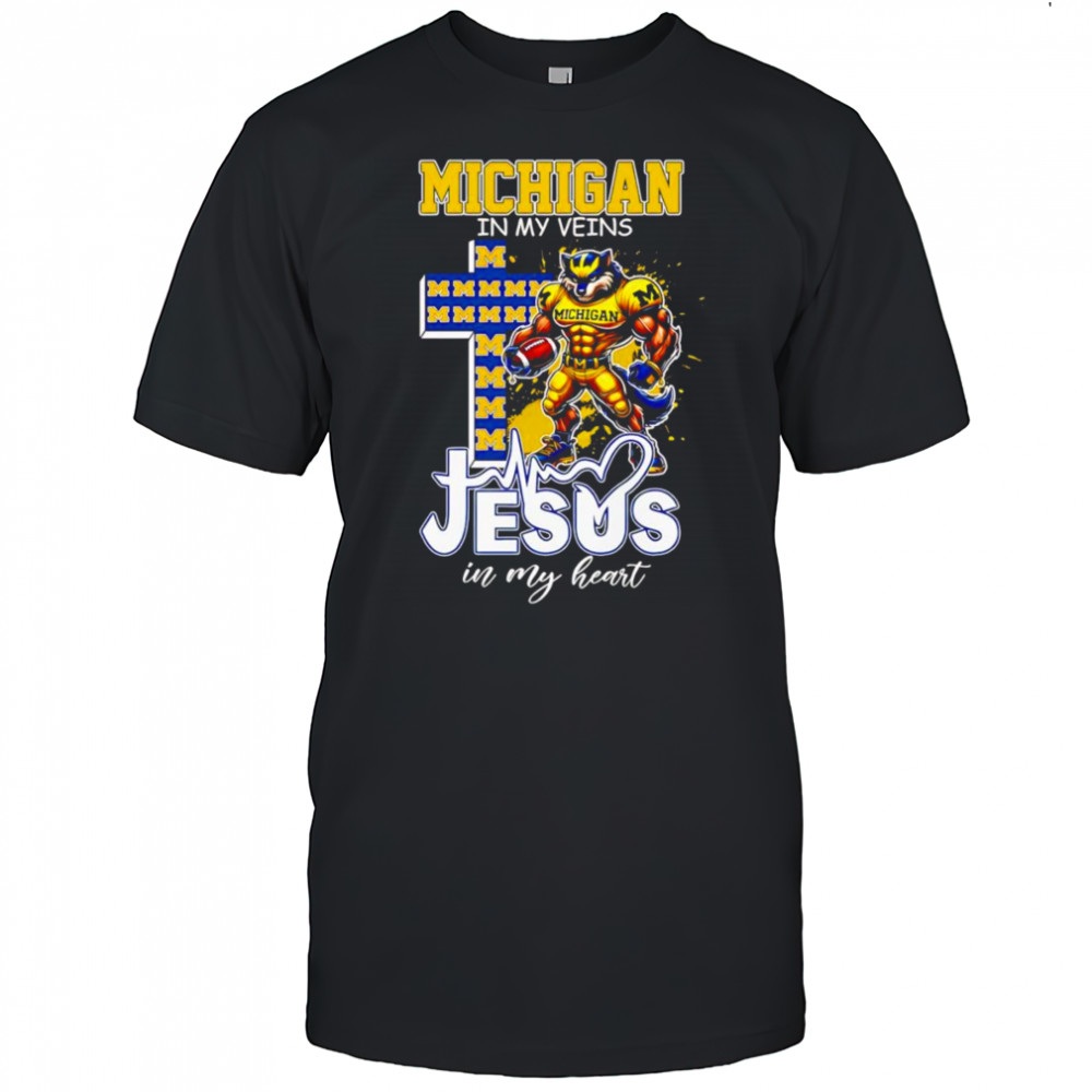Michigan in my veins Jesus in my heart mascot shirt