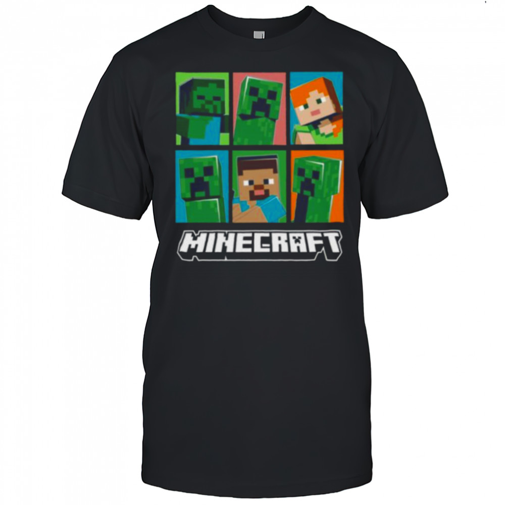Minecraft Creeper Zombie Alex Steve Character Grid Shirt