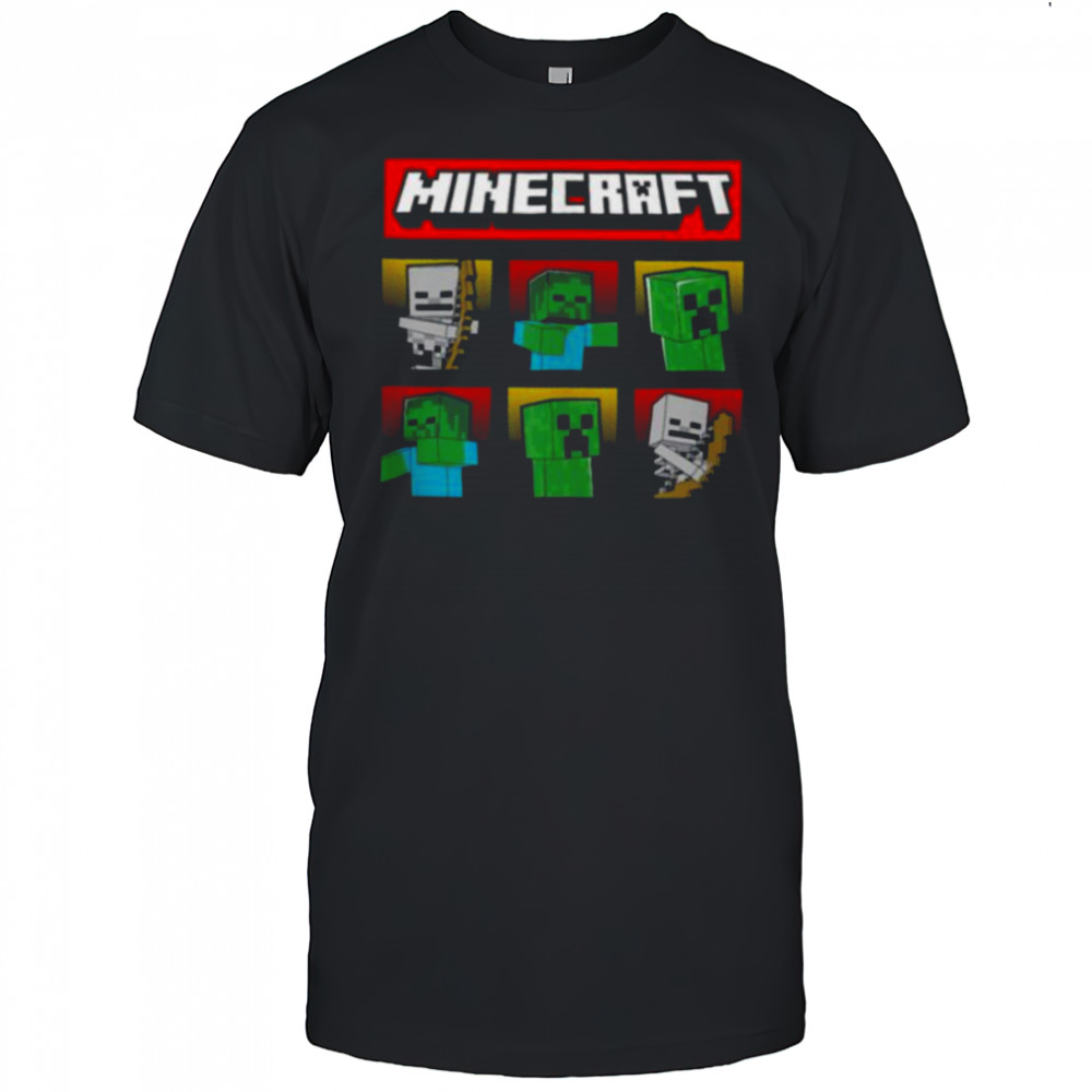 Minecraft Hostile Mobs Creeper Zombie Skeleton Grid Shirt