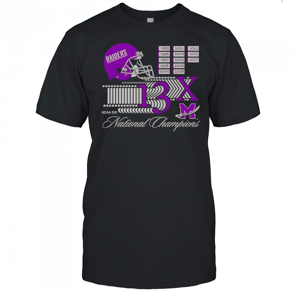 Mount Union Purple Raiders 13X NCAA DIII National Champions Helmet Logo T-Shirt