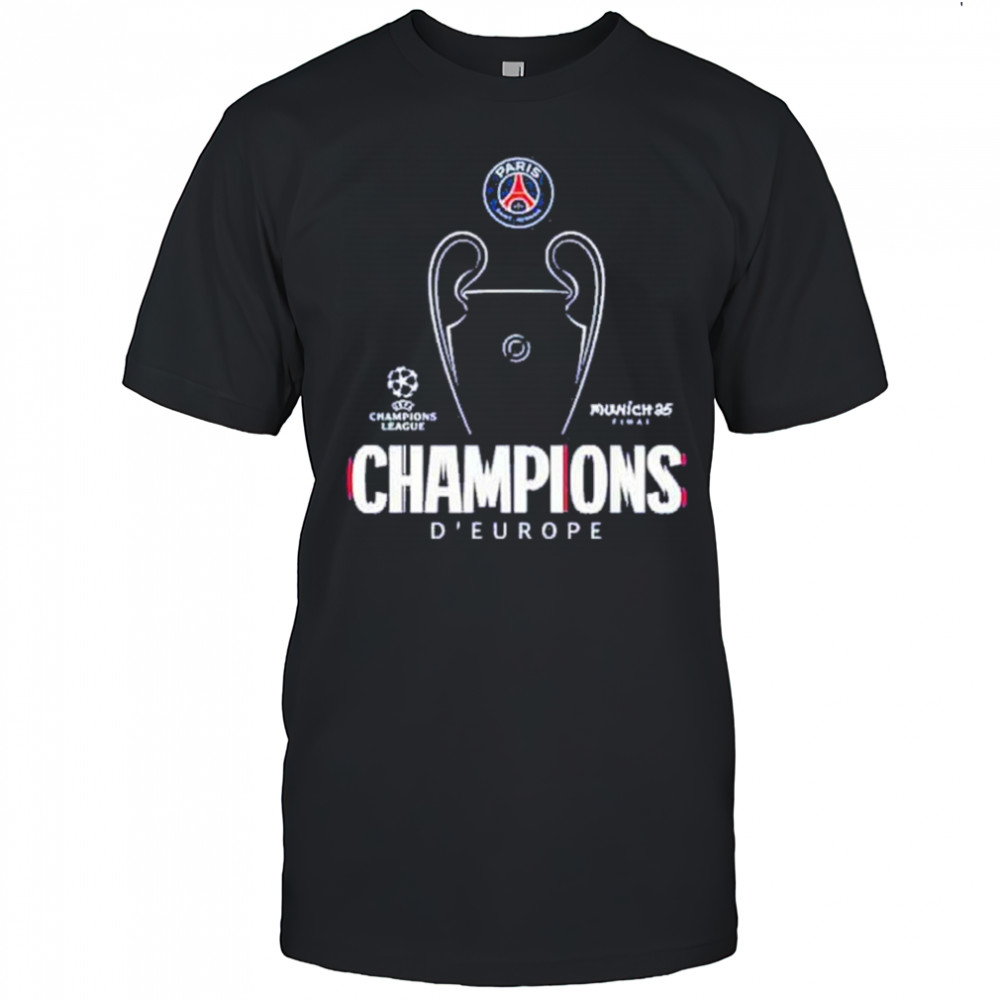 Munich 25 Final PSG UCL Champions 2025 Trophy Outline Graphic T-Shirt