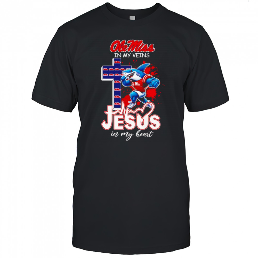Ole Miss in my veins Jesus in my heart football mascot shirt