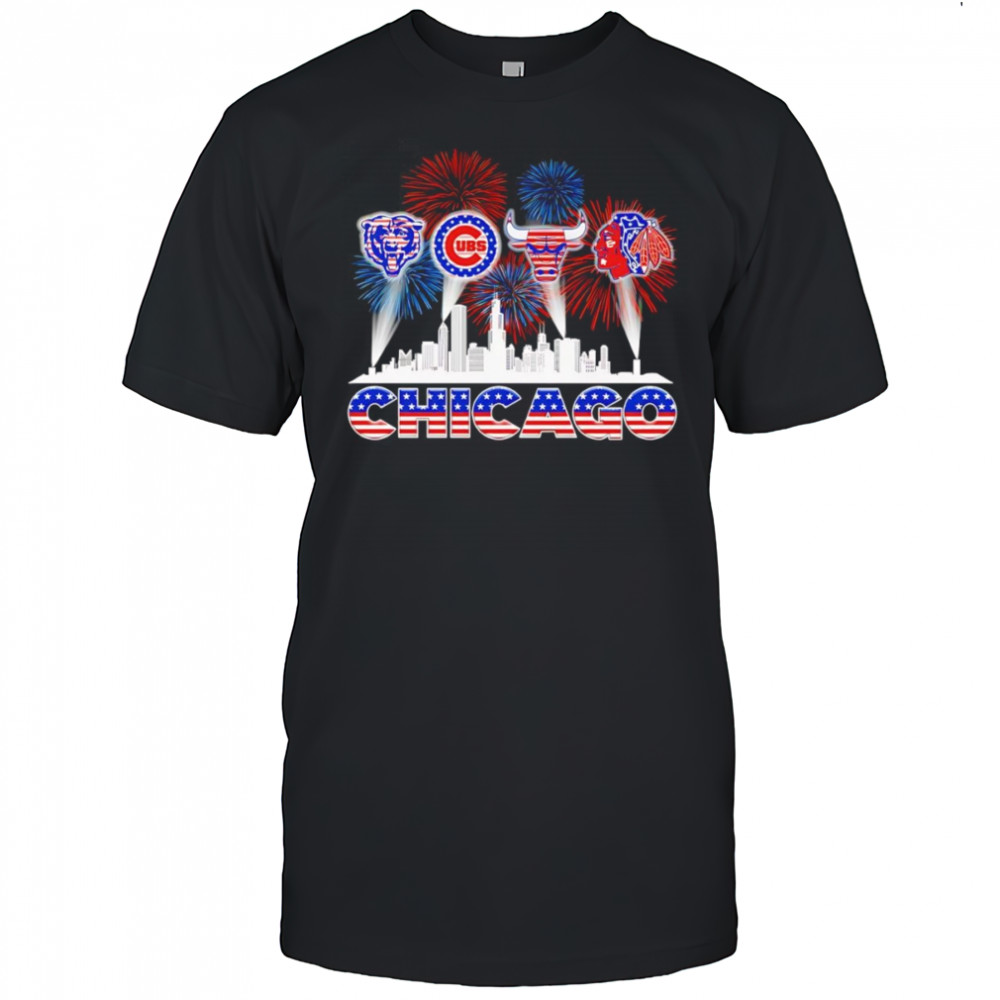 Patriotic skyline Chicago sports shirt