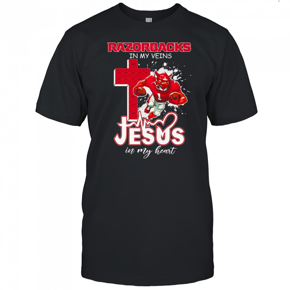 Razorbacks in my veins Jesus in my heart football mascot shirt