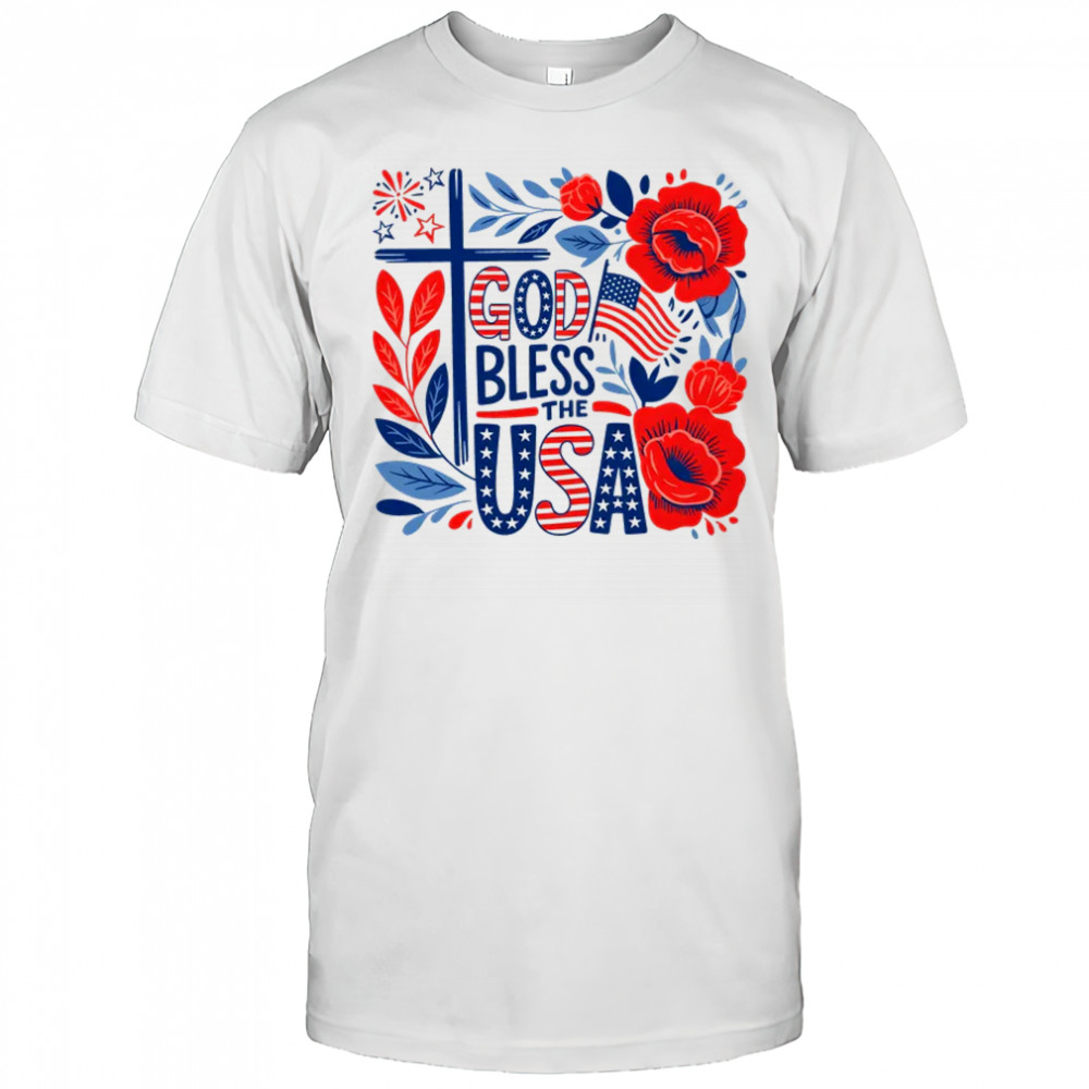 Retro Boho Floral God Bless The USA Christian 4th Of July shirt