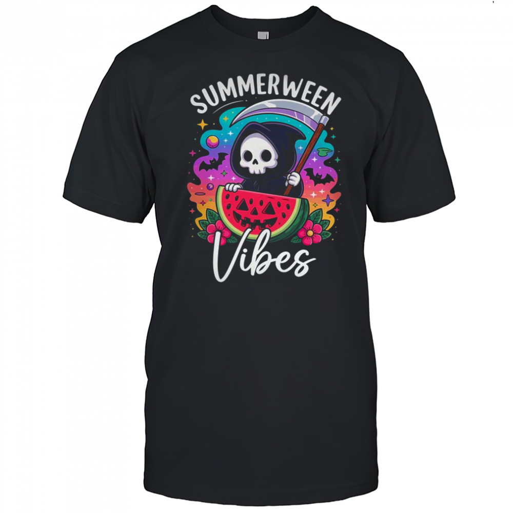 Retro Ghost Summerween Vibe Watermelon Ghost Summer Skeleton shirt