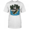 Sleleton fisherman is catching a bass fishing shirt