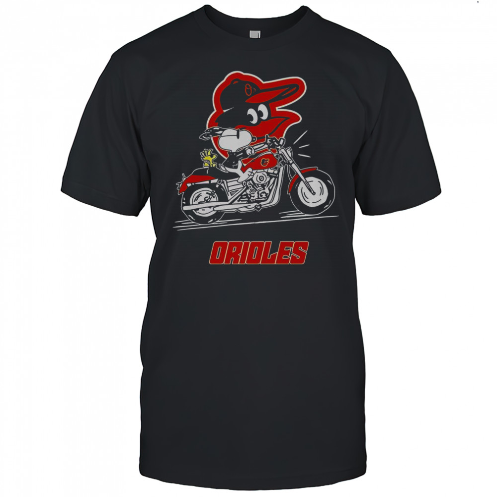 Snoopy And Woodstock Driving Motorbike Baltimore Orioles T-Shirt