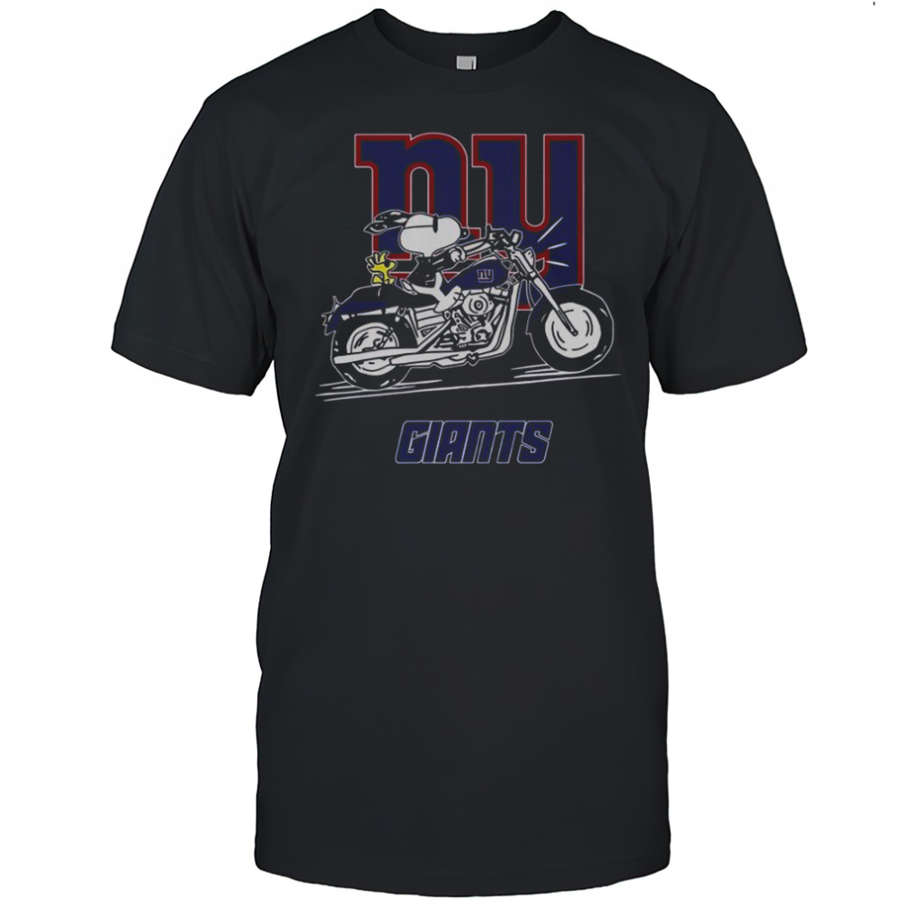 Snoopy And Woodstock Driving Motorbike New York Giants T-Shirt