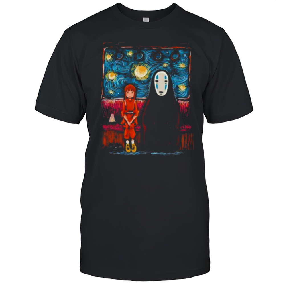 Spirited Away featuring Chihiro and No Face in the style of Van Gogh’s Starry Night shirt