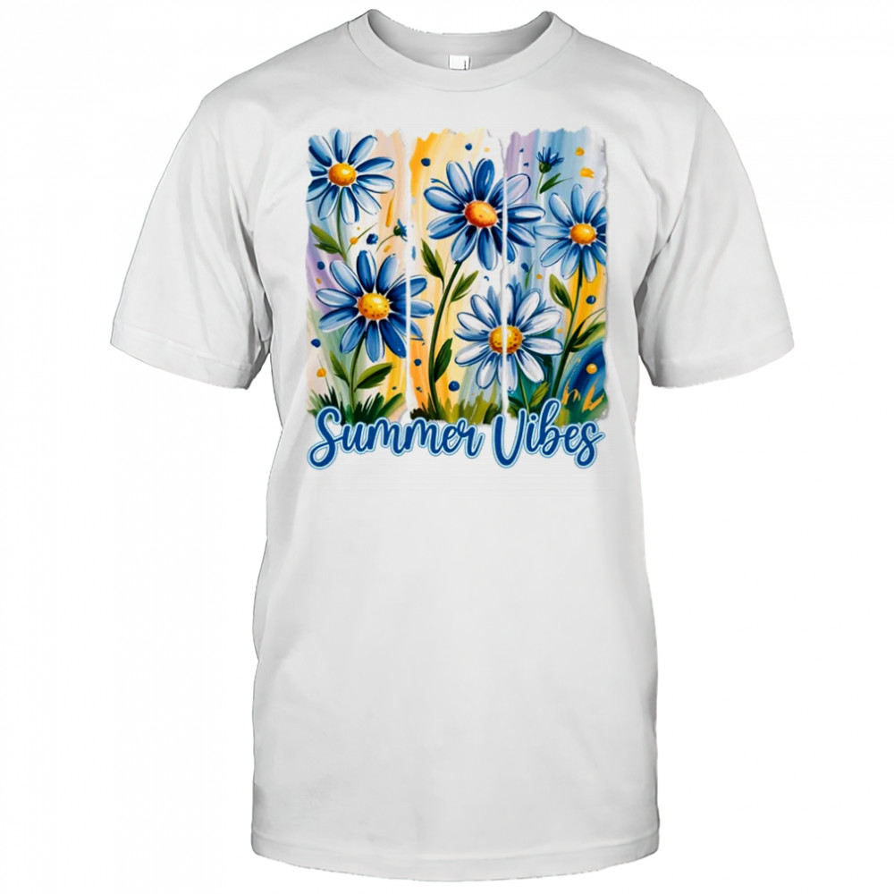 Summer Vibes Blue Floral Summer Women Wildflower Graphic shirt