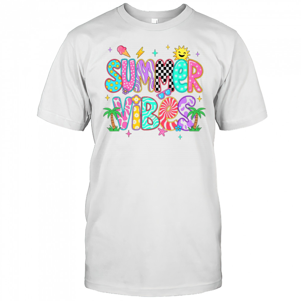 Summer Vibes Retro Hello Summer Vacation Women Girls Boys shirt