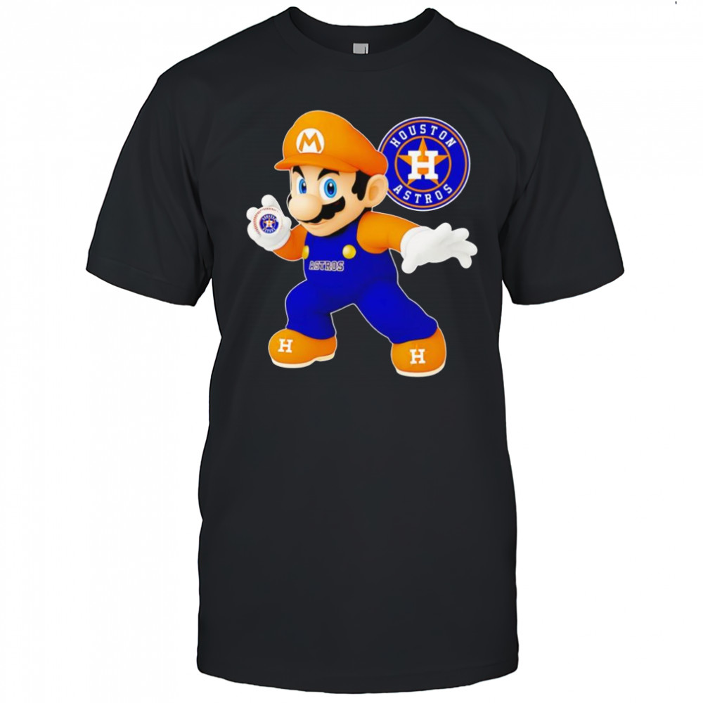 Super Mario holding baseball Houston Astros shirt