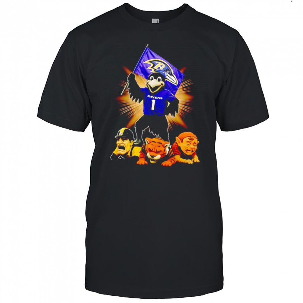 Baltimore Ravens mascot standing with flag shirt