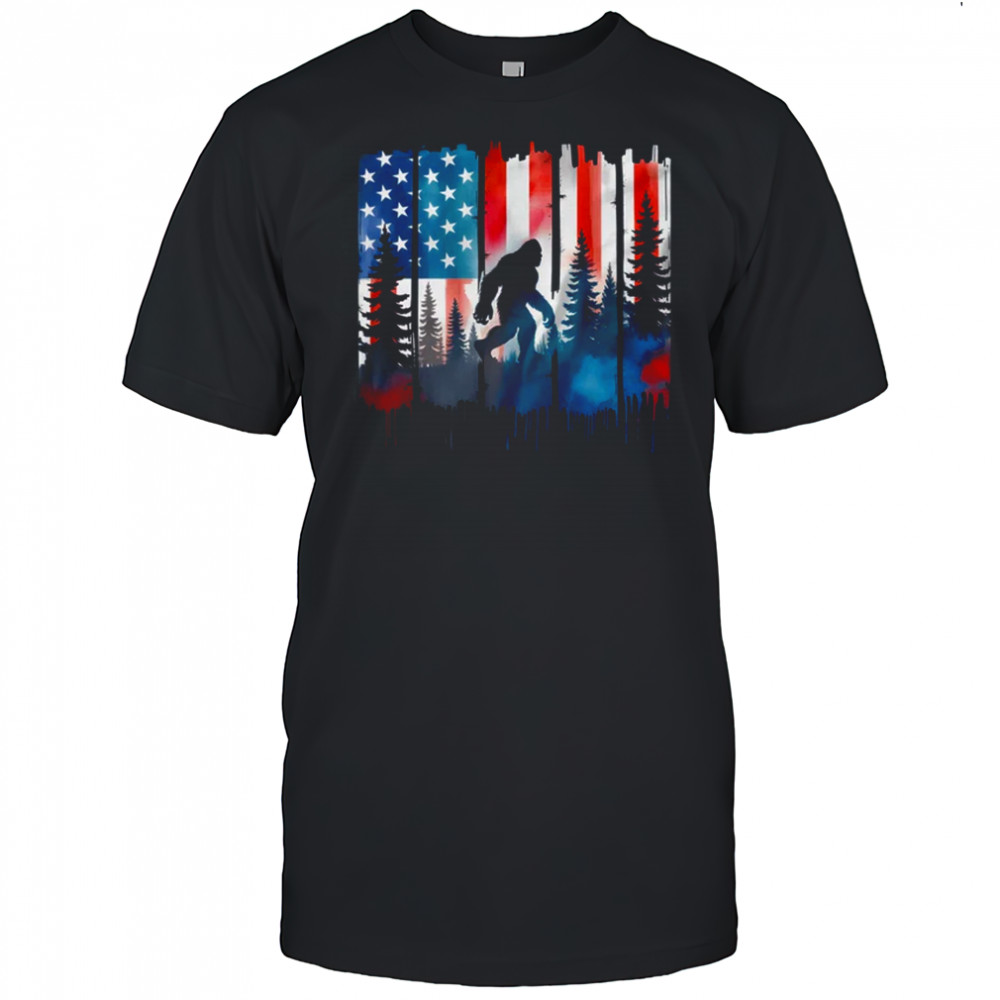 Big Foot Bigfoot Sasquatch American Flag Patriotic 4th July shirt