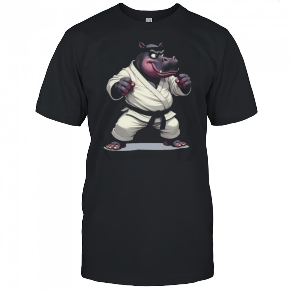 Combative Hippo wearing a GI in fight pose 1 Fan Fun Long Sleeve Shirt