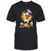 Denver Broncos mascot standing with flag shirt