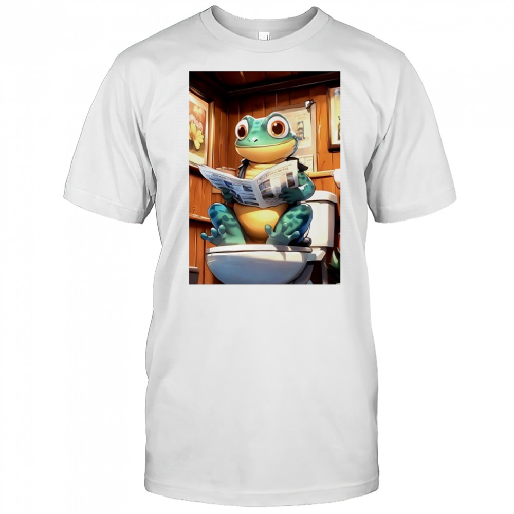Green Gecko reads Morning Newspaper Rustic Wood Bathroom shirt