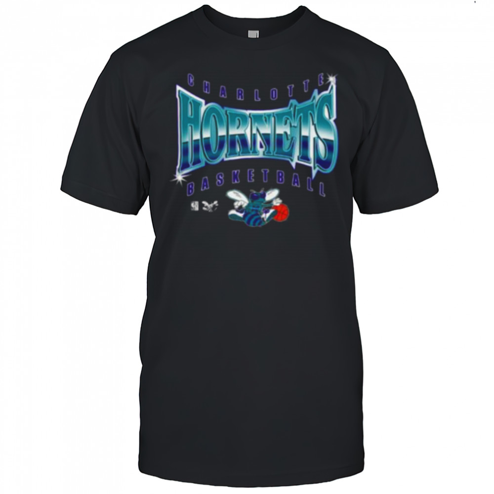 Men’s Mitchell & Ness Black Charlotte Hornets Worldwide Collection Glow Up T Shirt
