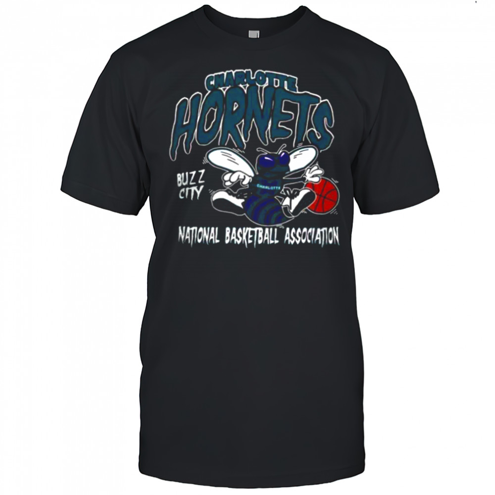 Mitchell & Ness Black Charlotte Hornets Retro Mascot Script T Shirt