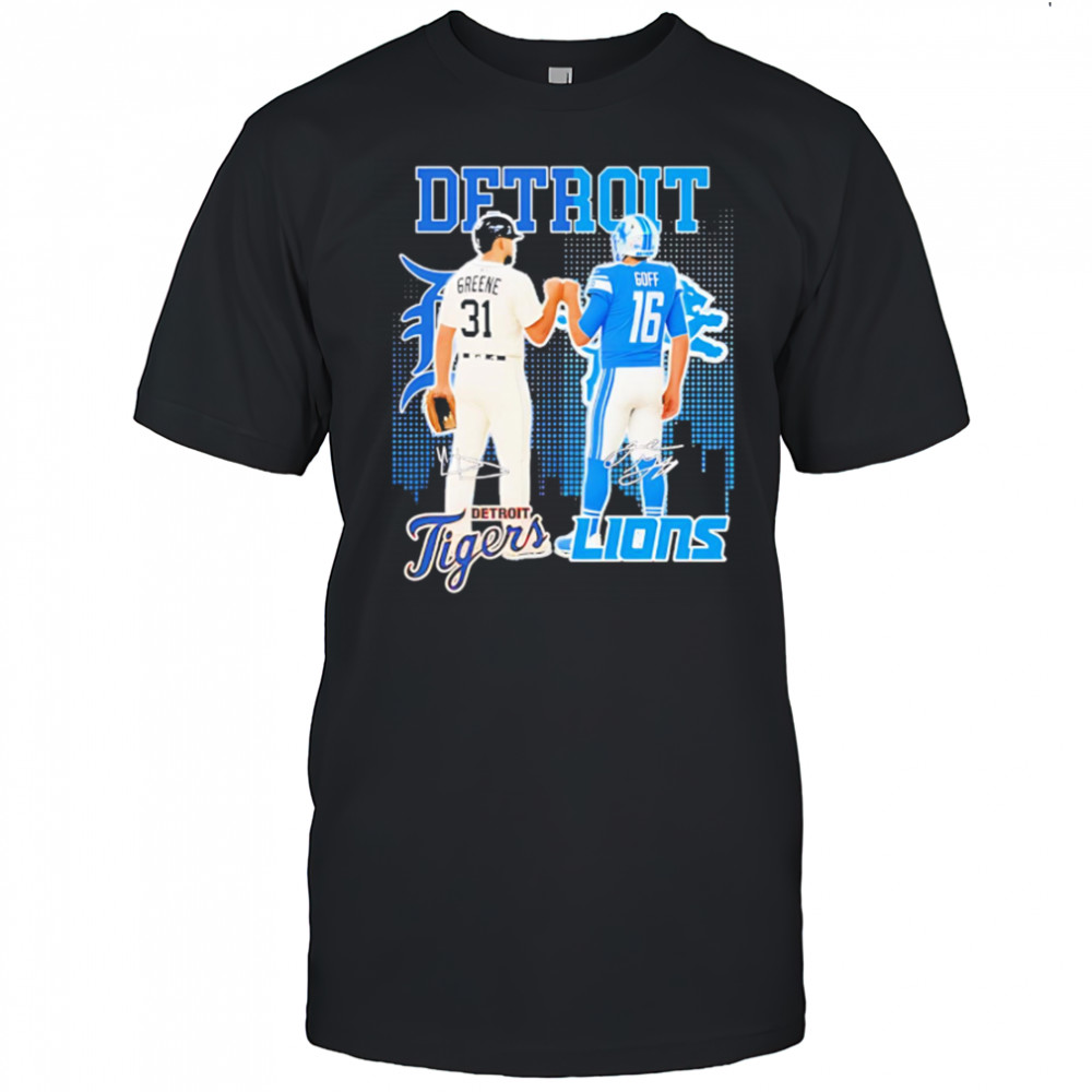 Riley greene and jared goff detroit tigers x detroit lions signatures s shirt