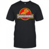 Saugusaurus Orange Dinosaur logo shirt
