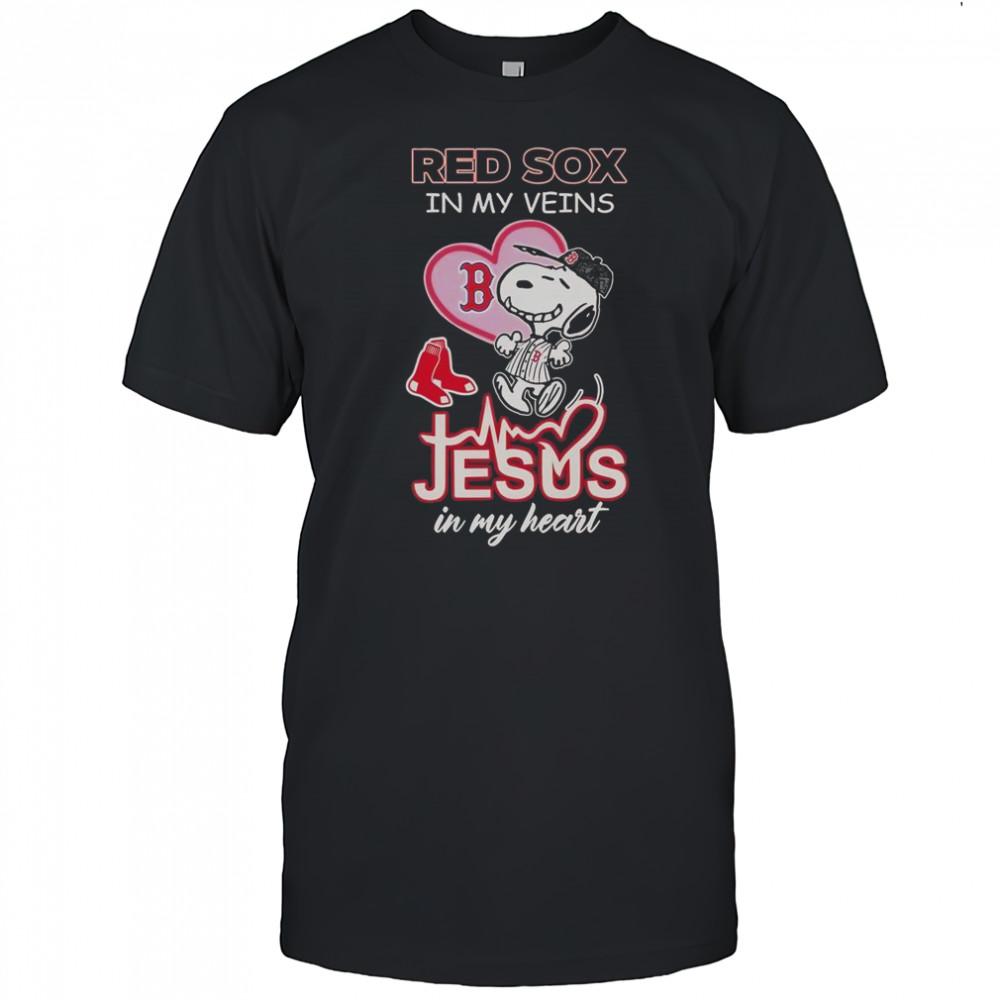 Snoopy Boston Red Sox In My Veins Jesus In My Heart T-Shirt