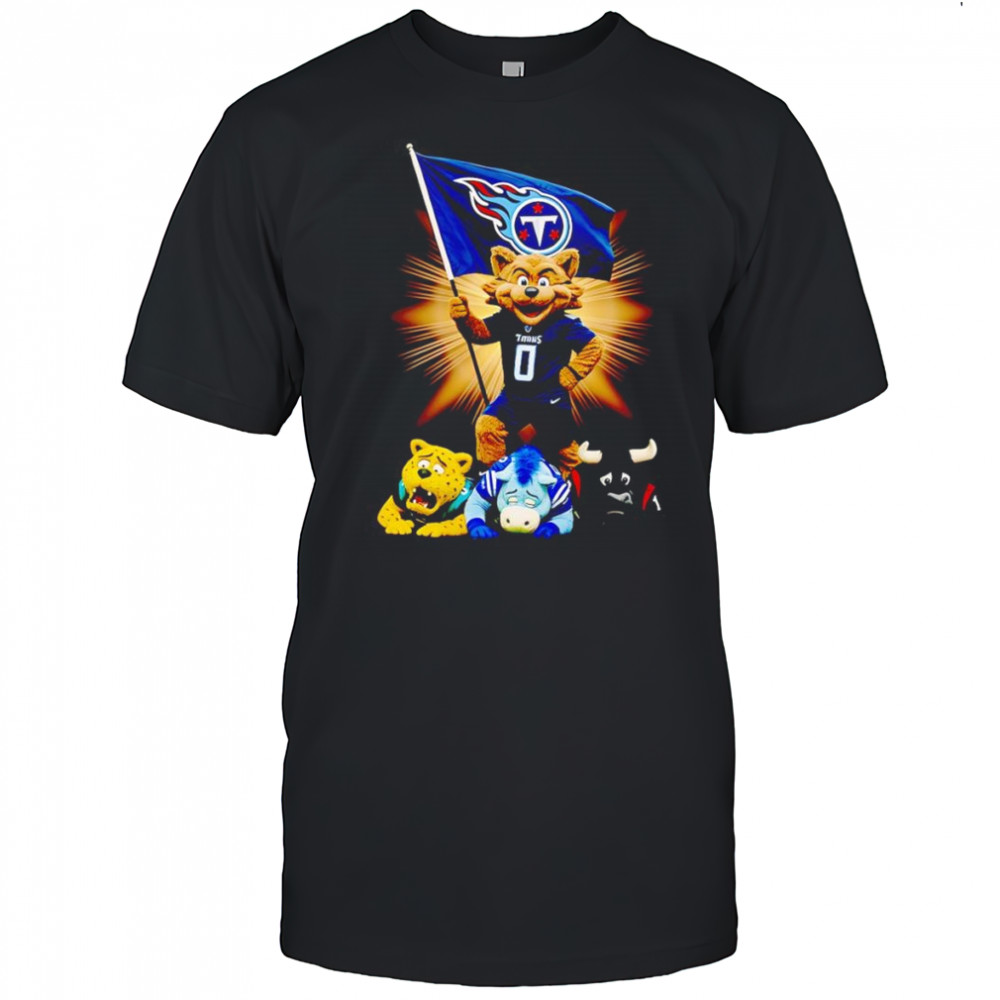 Tennessee Titans mascot standing with flag shirt