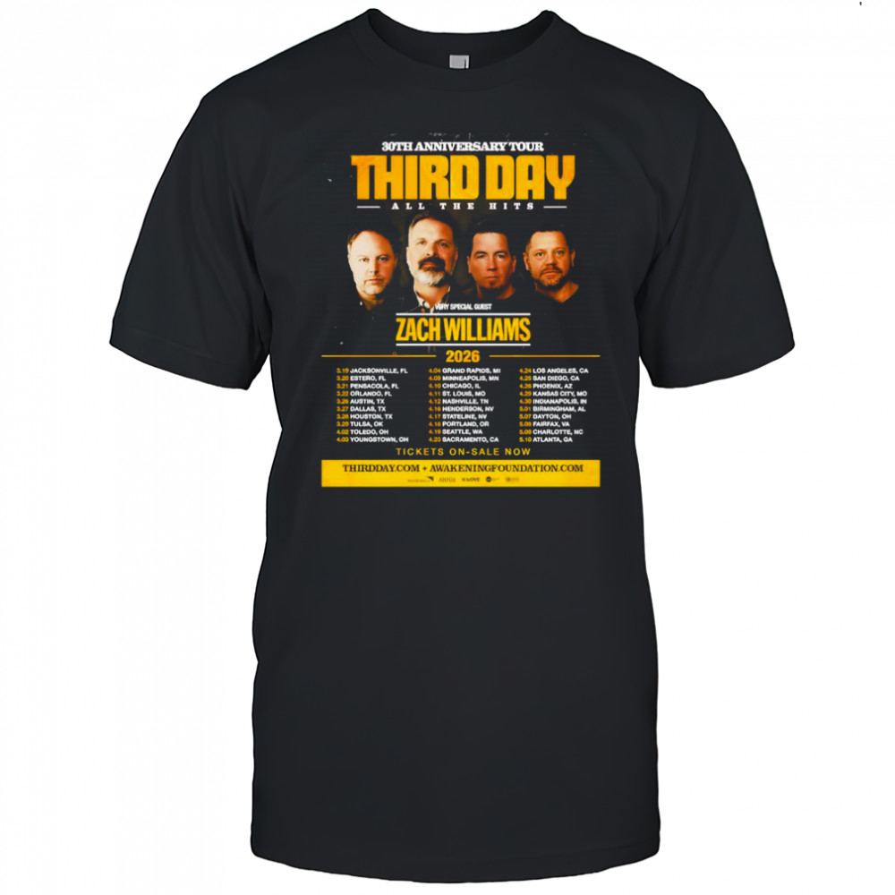 Third Day Zach Williams All The Hits 30th Anniversary Tour 2026 Poster Shirt