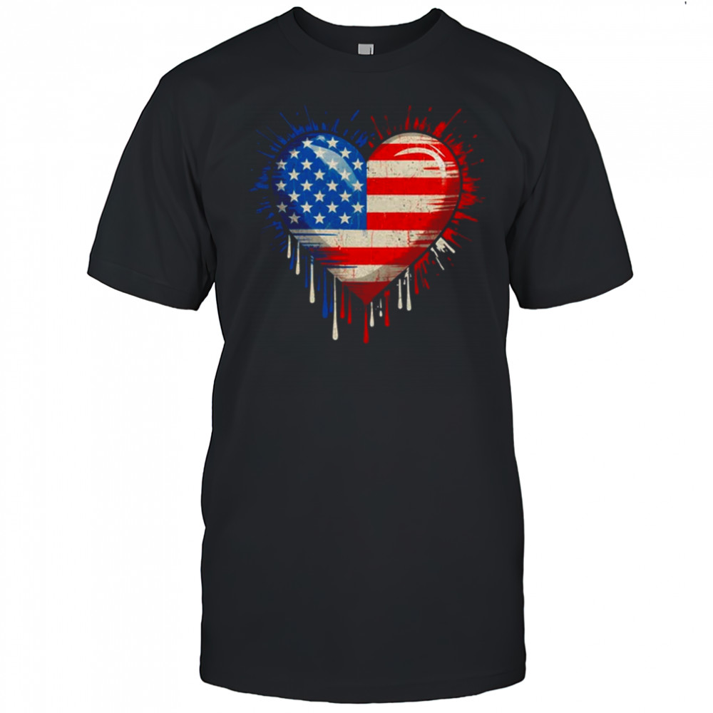 Vintage USA Heart 4th Of July Patriotic American Flag shirt