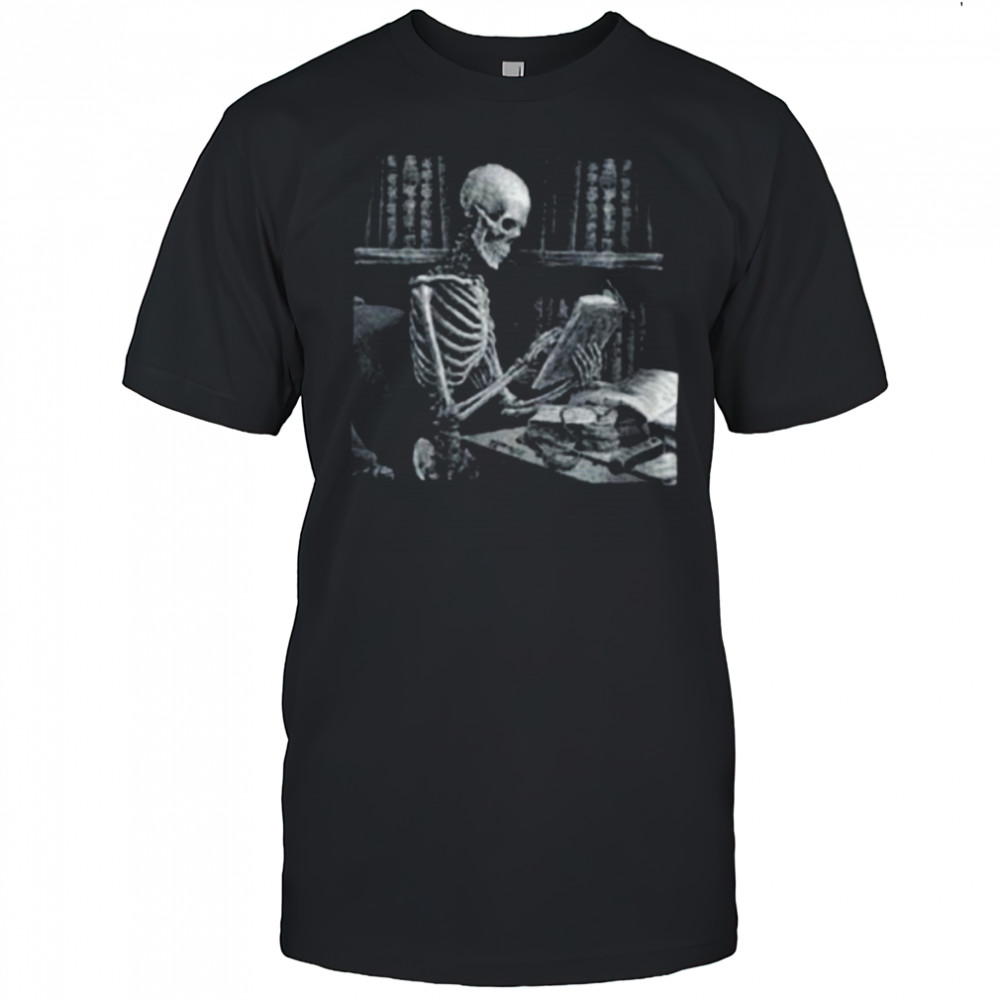 Womens Dark The Reader Skeleton Reading Book Bookworm Bookish V Neck Shirt