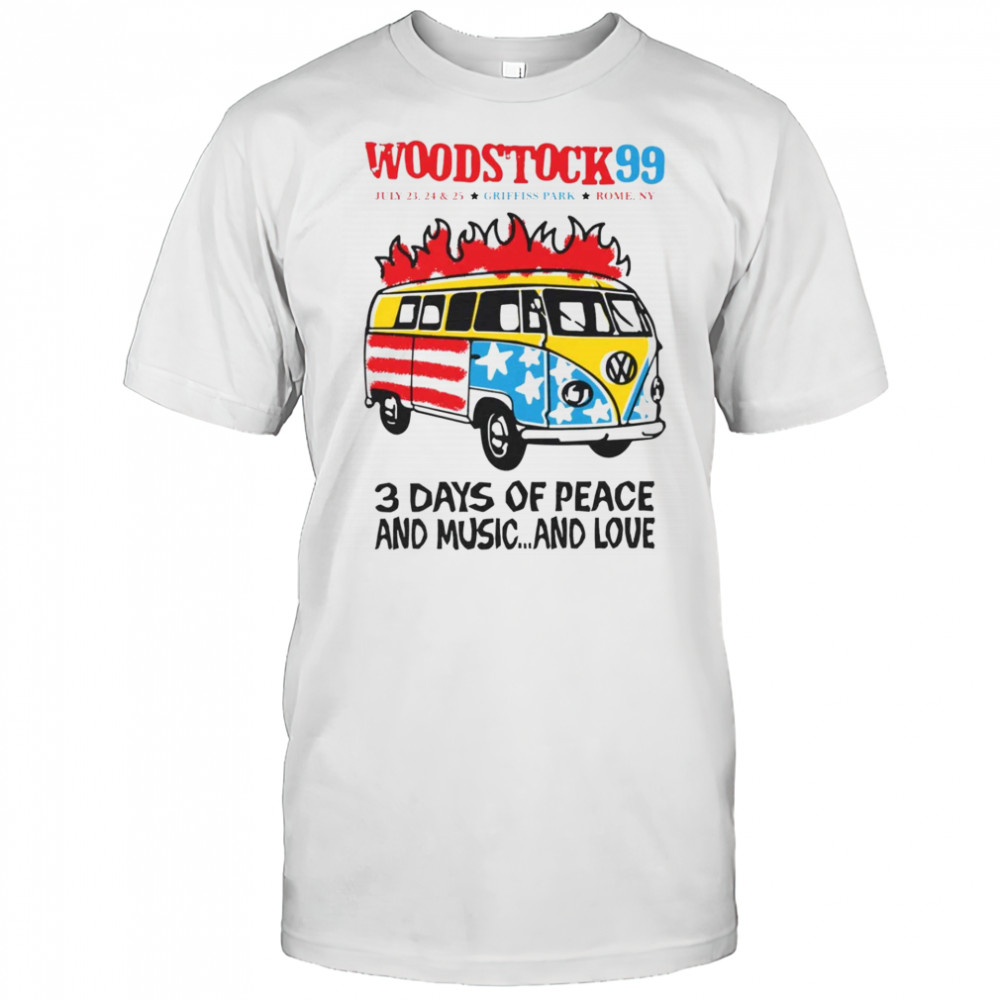 Woodstock 99′ 3 days of peace and music and love Volkswagen bus shirt