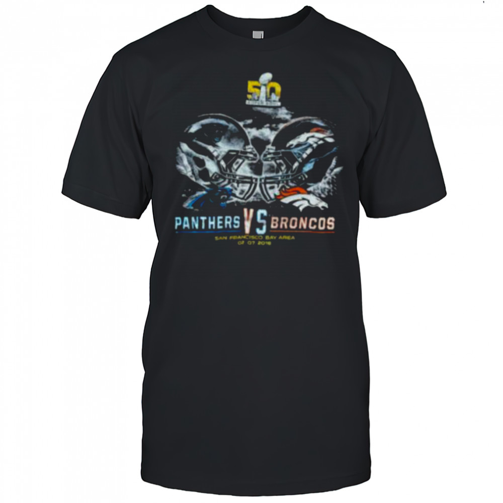 2016 Carolina Panthers vs. Denver Broncos Super Bowl 50 Helmet Match Up Faded Black NFL Shirt