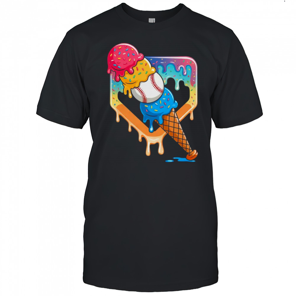 Baseball Drip For Boys Home Plate Ice Cream Drip Youth Sport shirt