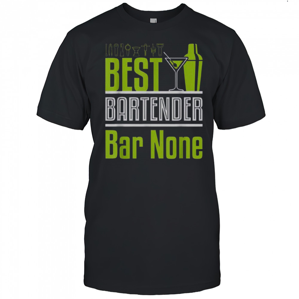 Best Bartender Bar None Neon Green Cocktail Shaker & Martini Glass T-Shirt