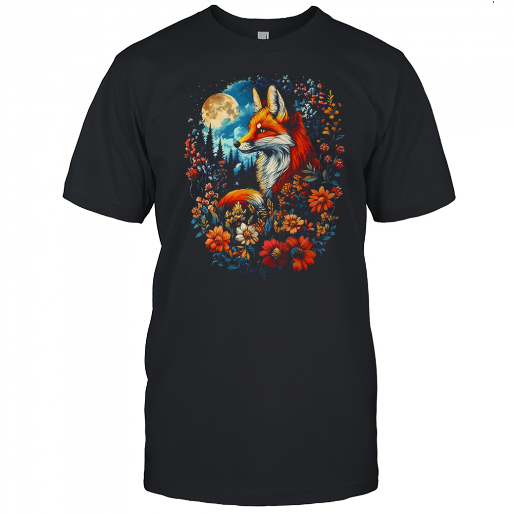 Cottagecore Floral Fox Colorful Flowers Goblincore Fairycore shirt