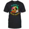 Elderly white hippie peace flowers shirt