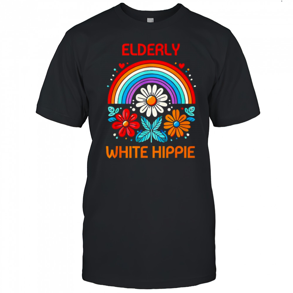 Elderly White Hippie Rainbow flower shirt