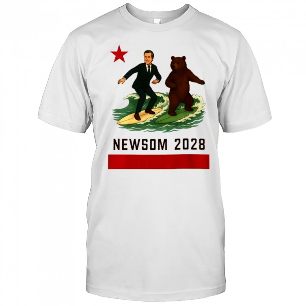 Gavin Newsom Bear surfing California flag Bear 2028 political shirt
