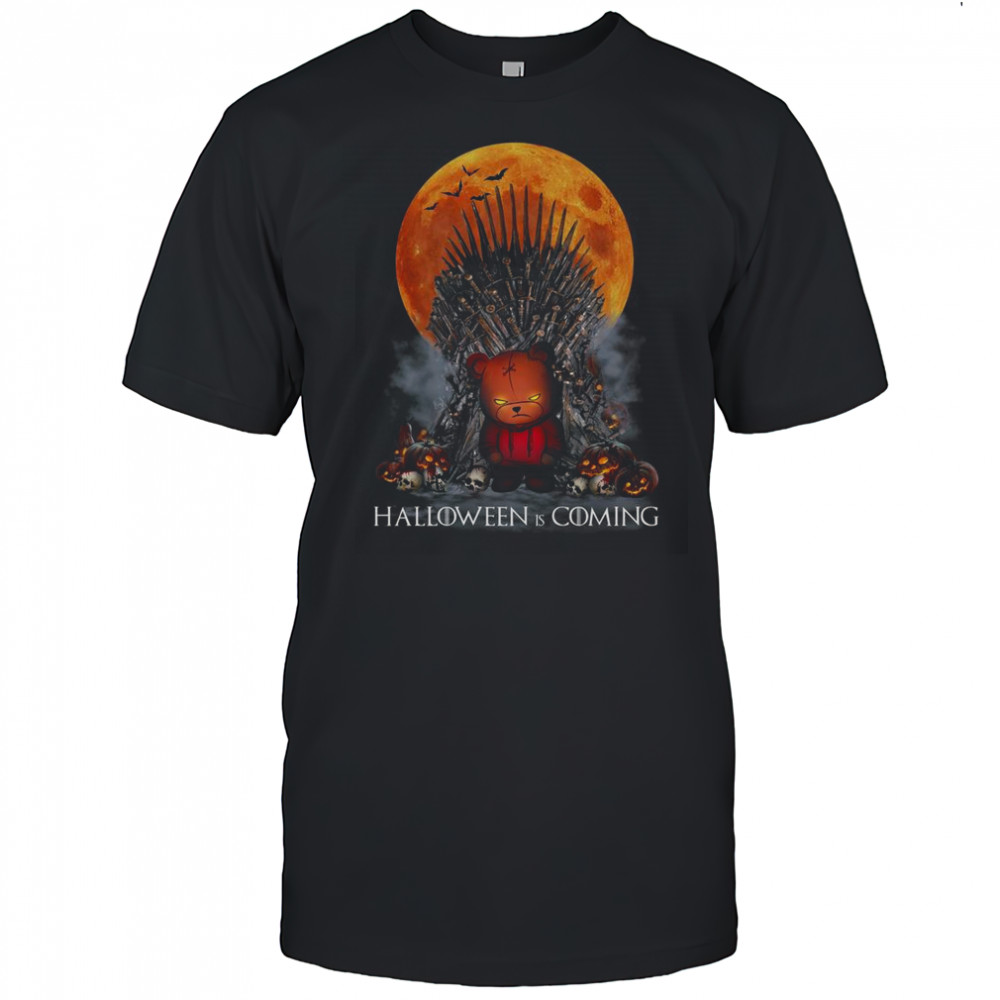 Halloween Is Coming Game Of Thrones Parody Iron Throne Pumpkin Skull Bear T-Shirt