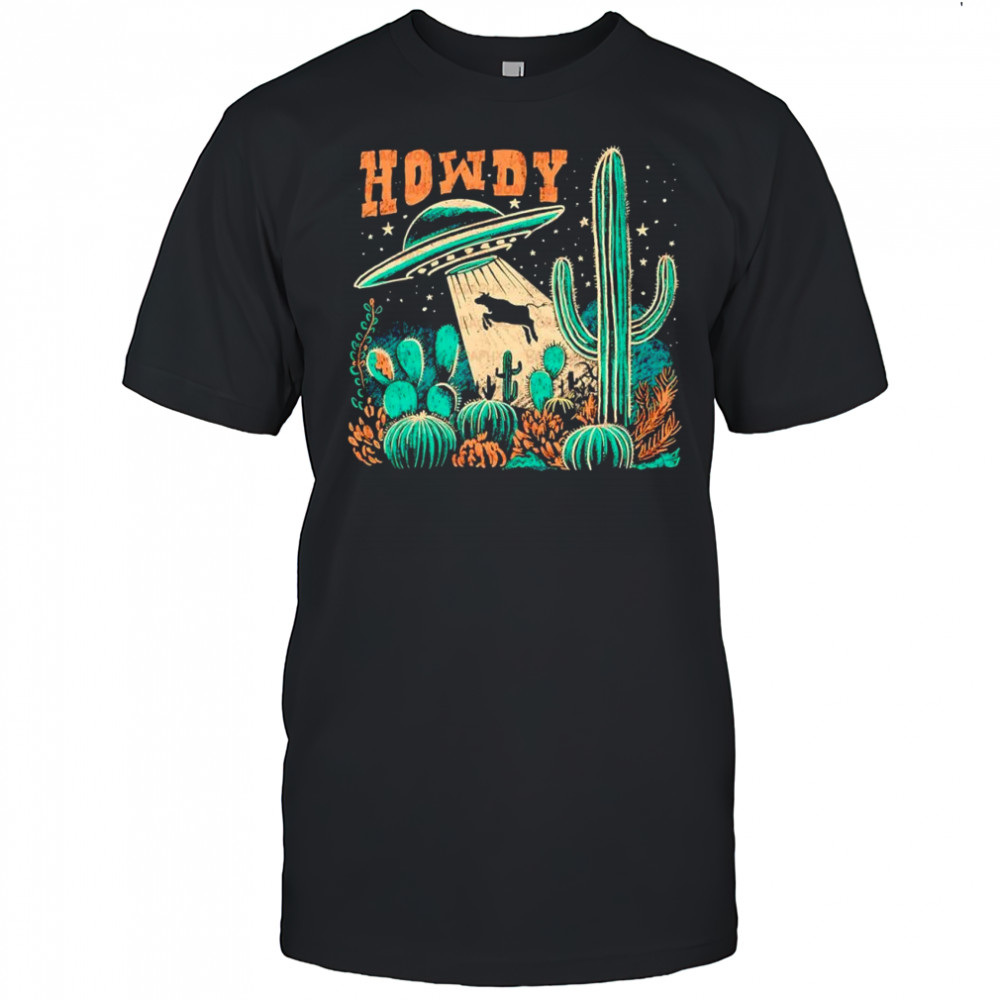 Howdy western UFO abducts cow vintage cowboy alien graphic shirt
