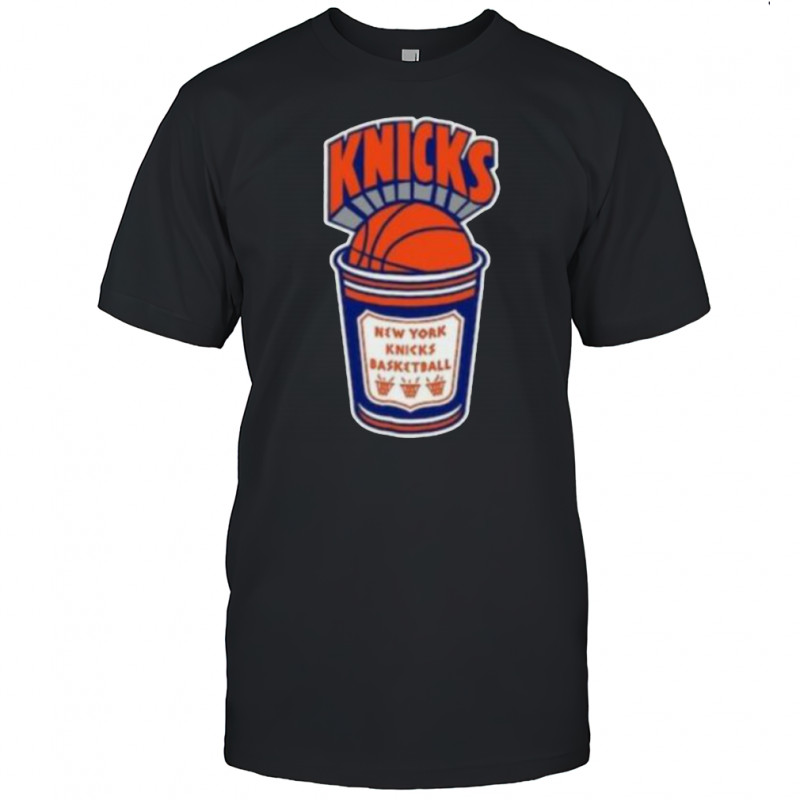 New York Knicks Mitchell & Ness Black Hardwood Classics Coffee Cup Vintage Logo T Shirt