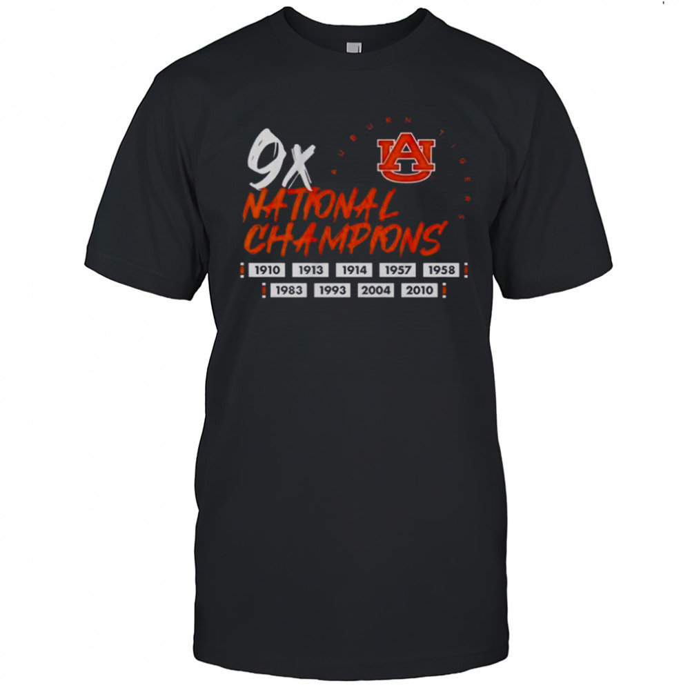 Nine Time National Champions Auburn Tigers Football Logo T-Shirt