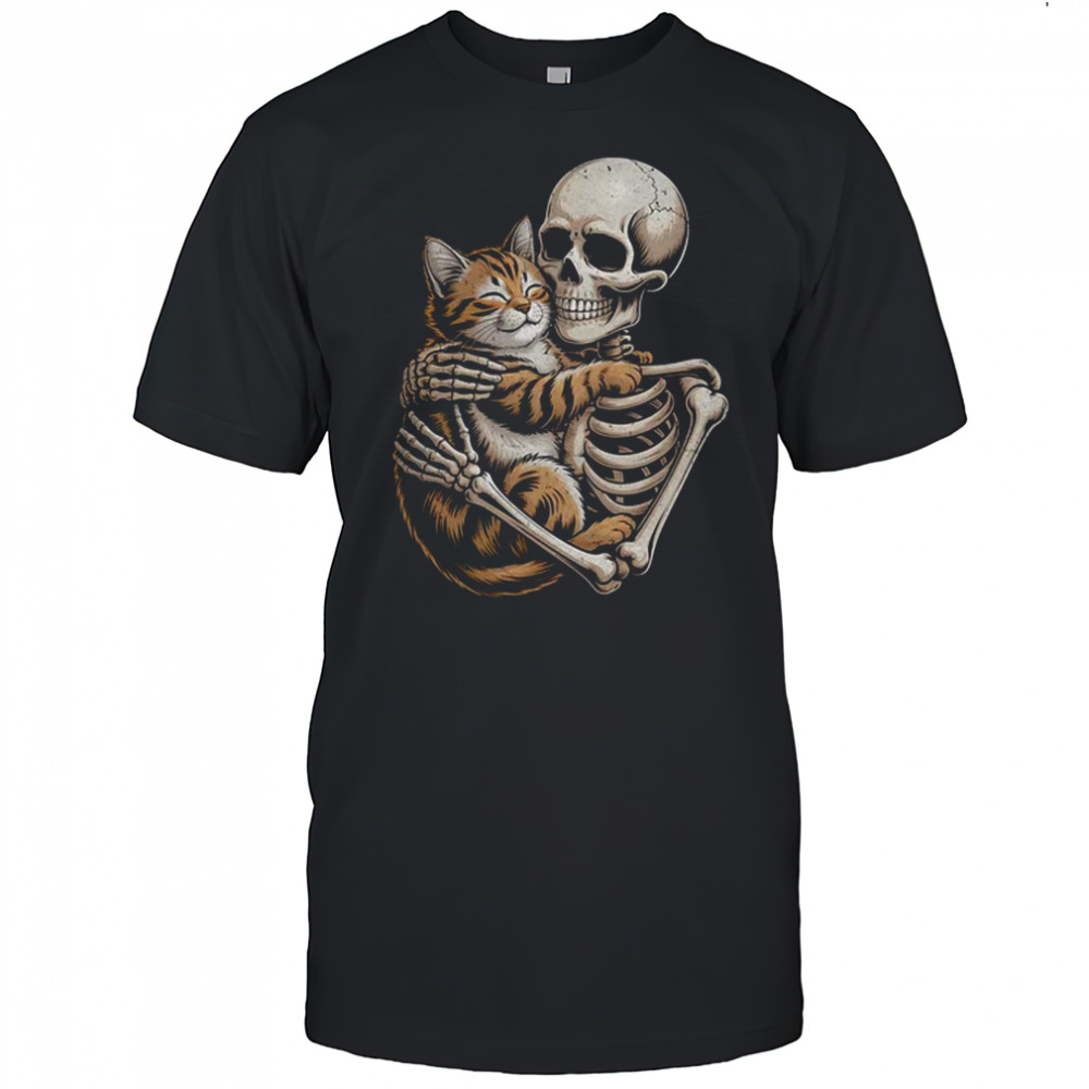 Skeleton Hugging Cat Lover Halloween Cat Mom Dad shirt
