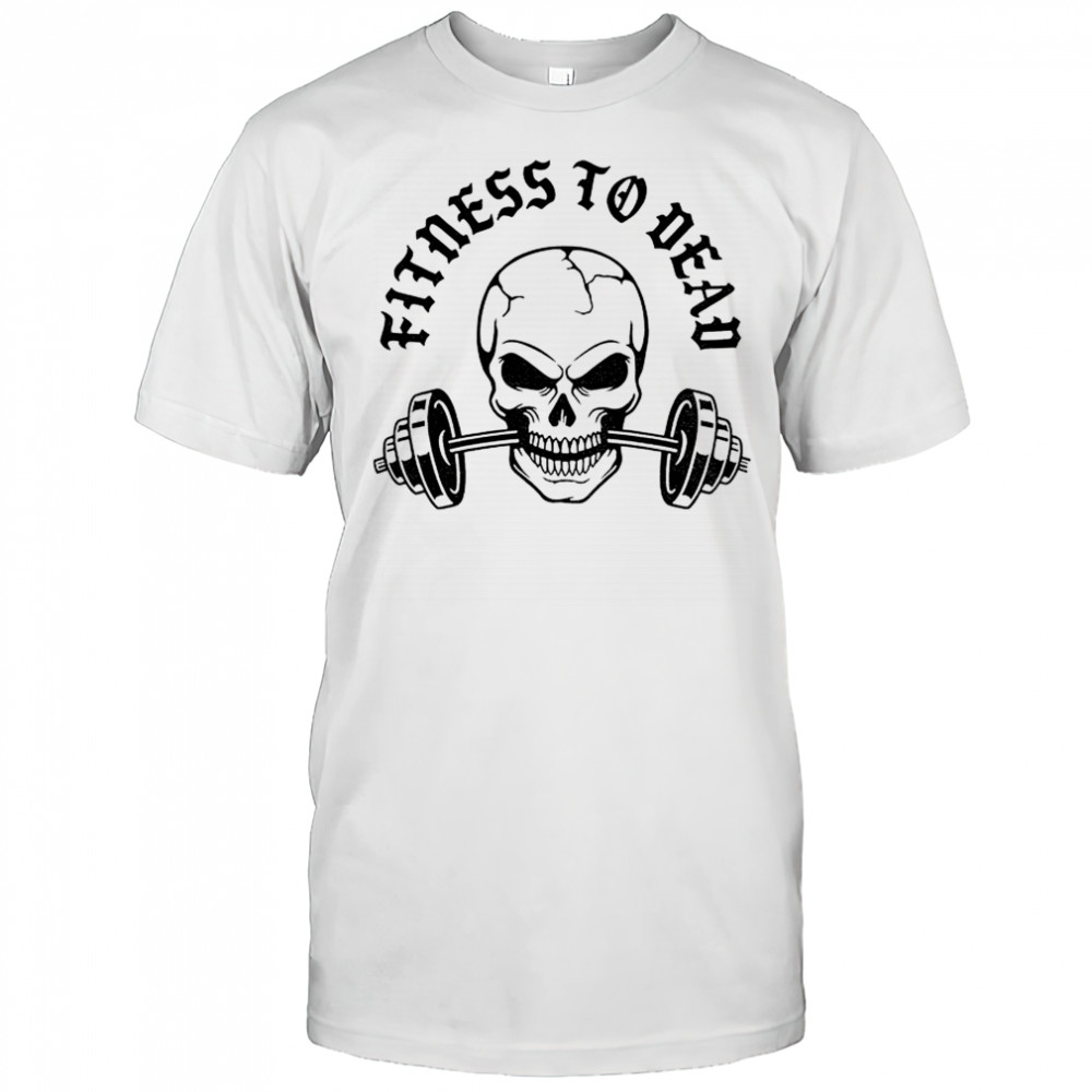 Skeleton lifting weights fitness to dead shirt