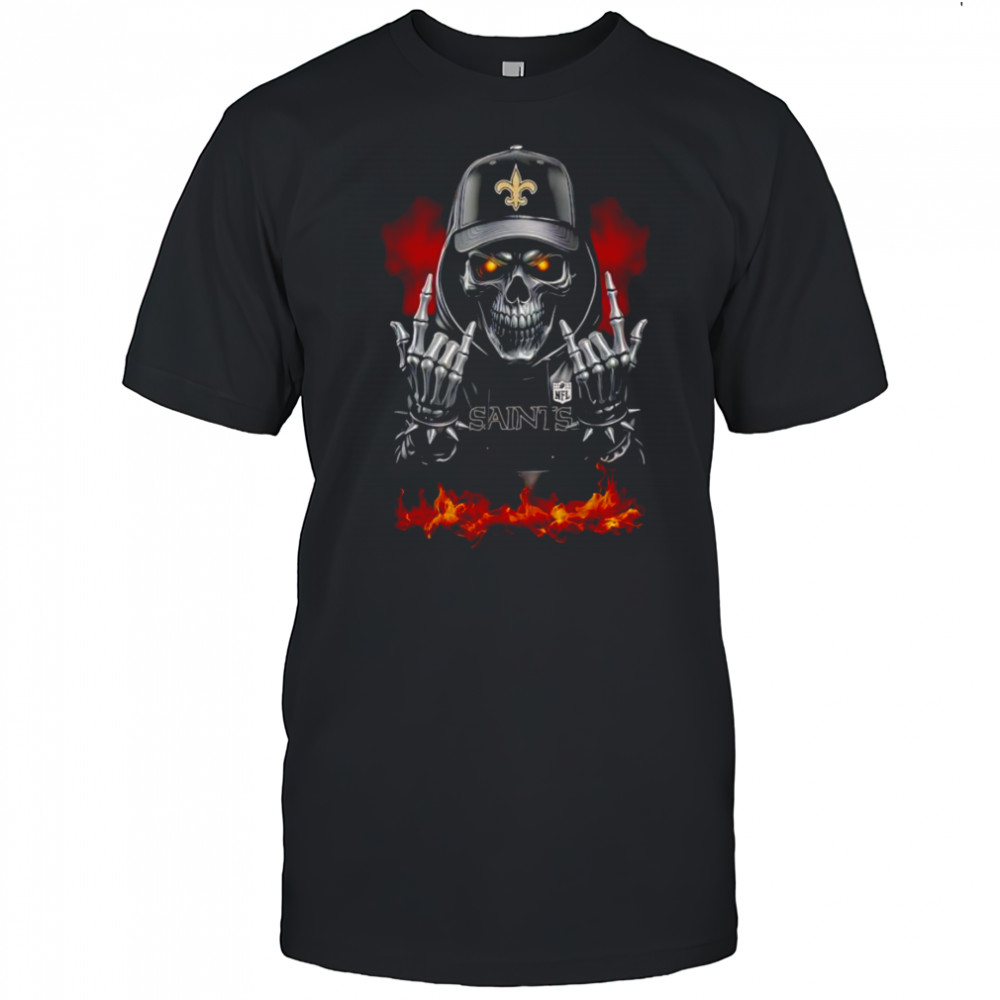 Skeleton with sign of the horns New Orleans Saints shirt