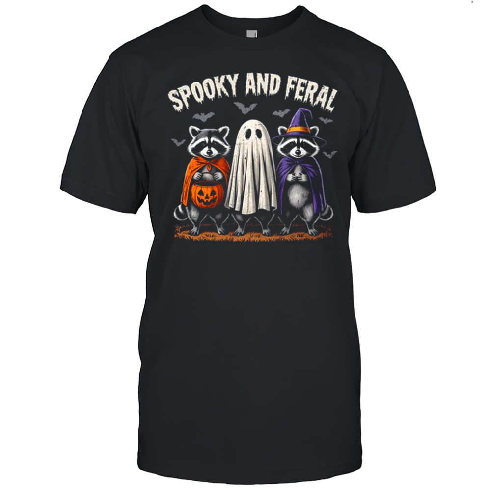 Spooky And Feral Halloween Cute Ghost Raccoon Trick Or Treat shirt