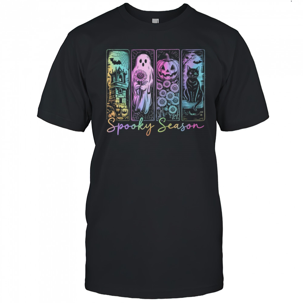 Spooky Season Vintage Halloween Ghost Cat Horror Movie Women shirt