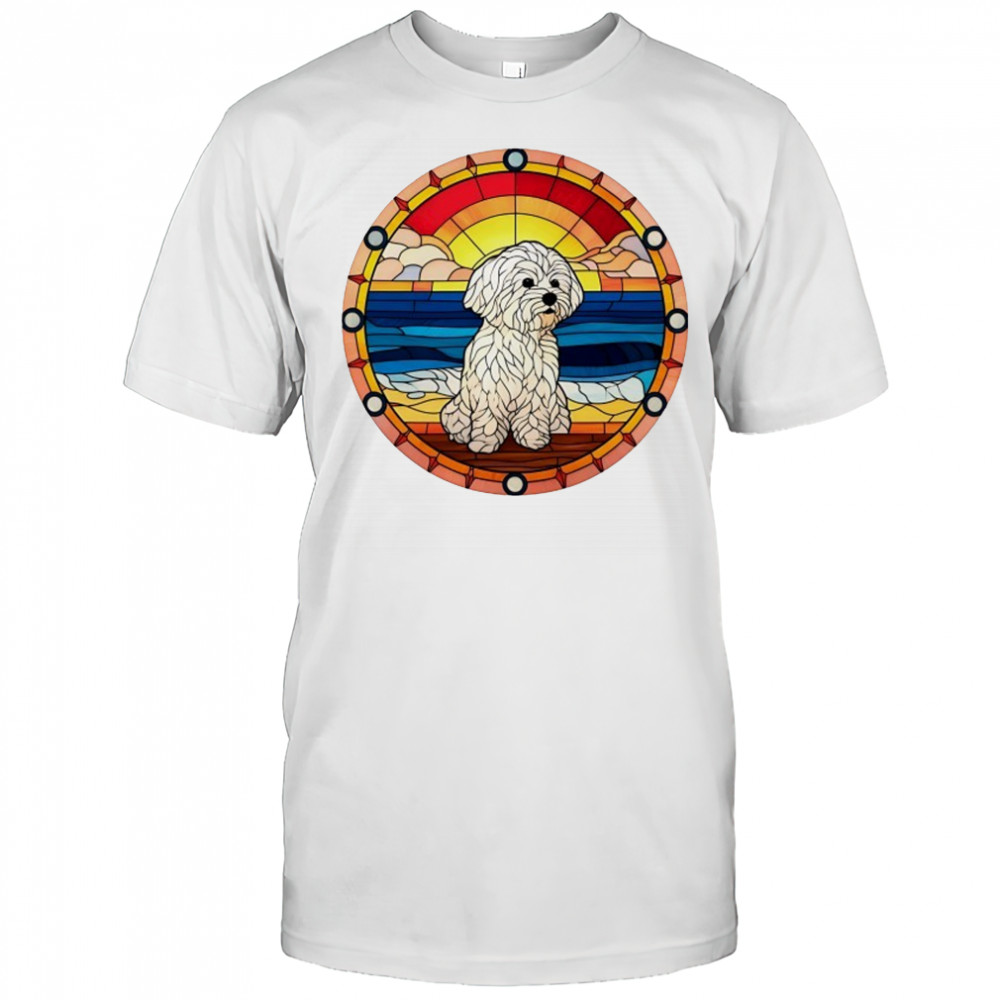 Stained Glass Maltese dog on the beach shirt