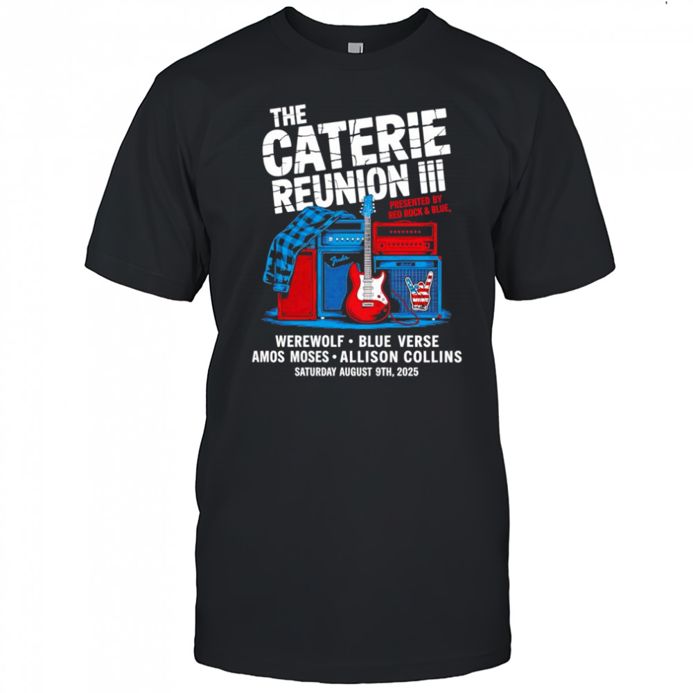 The Caterie Reunion III red rock and blue shirt